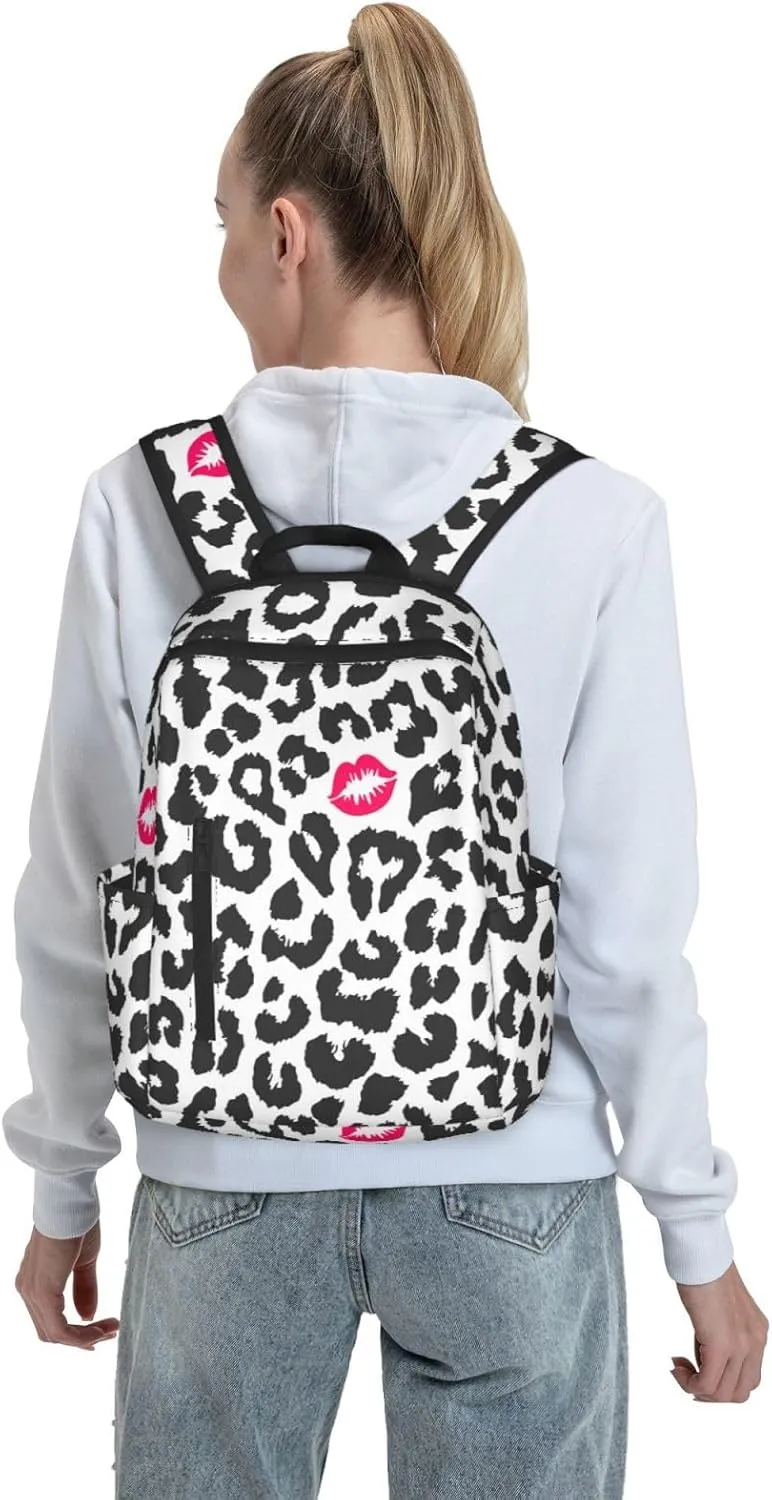 Black White Animal Leopard Print Backpacks 15 Inch Laptop Backpack Multipurpose Double Shoulder Bag for Men Women Gifts
