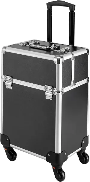 Black/Pink Rolling Makeup Train Case Professional Travel Cosmetic Trolley Lockable Large Makeup Travel Case Organizer with 4 Sliding Trays Makeup Barber Luggage Case with Wheels (Black)
