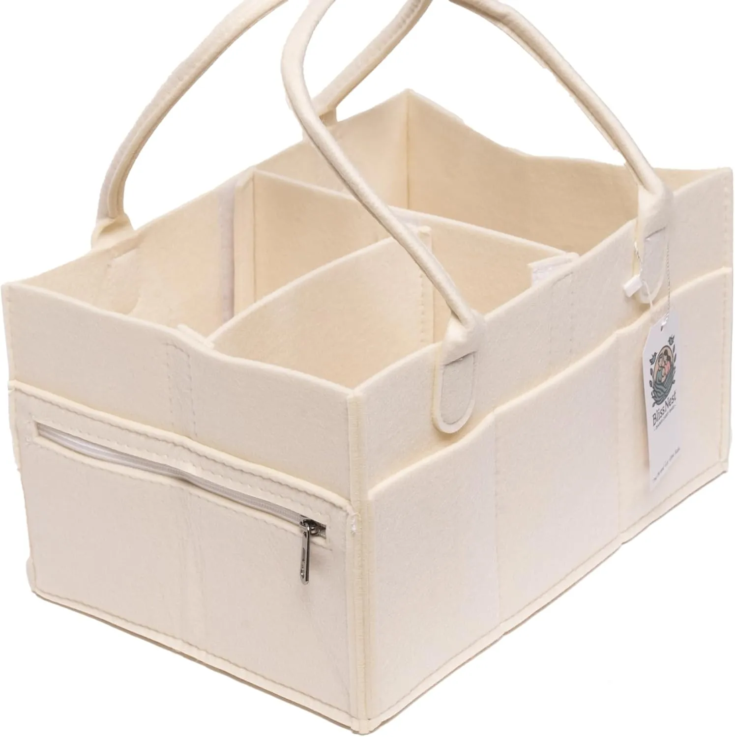 BLISS & NEST CO. Baby Organizer Nursery Storage Diaper Bag, Car Caddy, Customizable Gift, Newborn Essentials, Parenting Helper, Multi-Functional Storage, Baby Shower Present, (White, Regular)