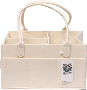 BLISS & NEST CO. Baby Organizer Nursery Storage Diaper Bag, Car Caddy, Customizable Gift, Newborn Essentials, Parenting Helper, Multi-Functional Storage, Baby Shower Present, (White, Regular)