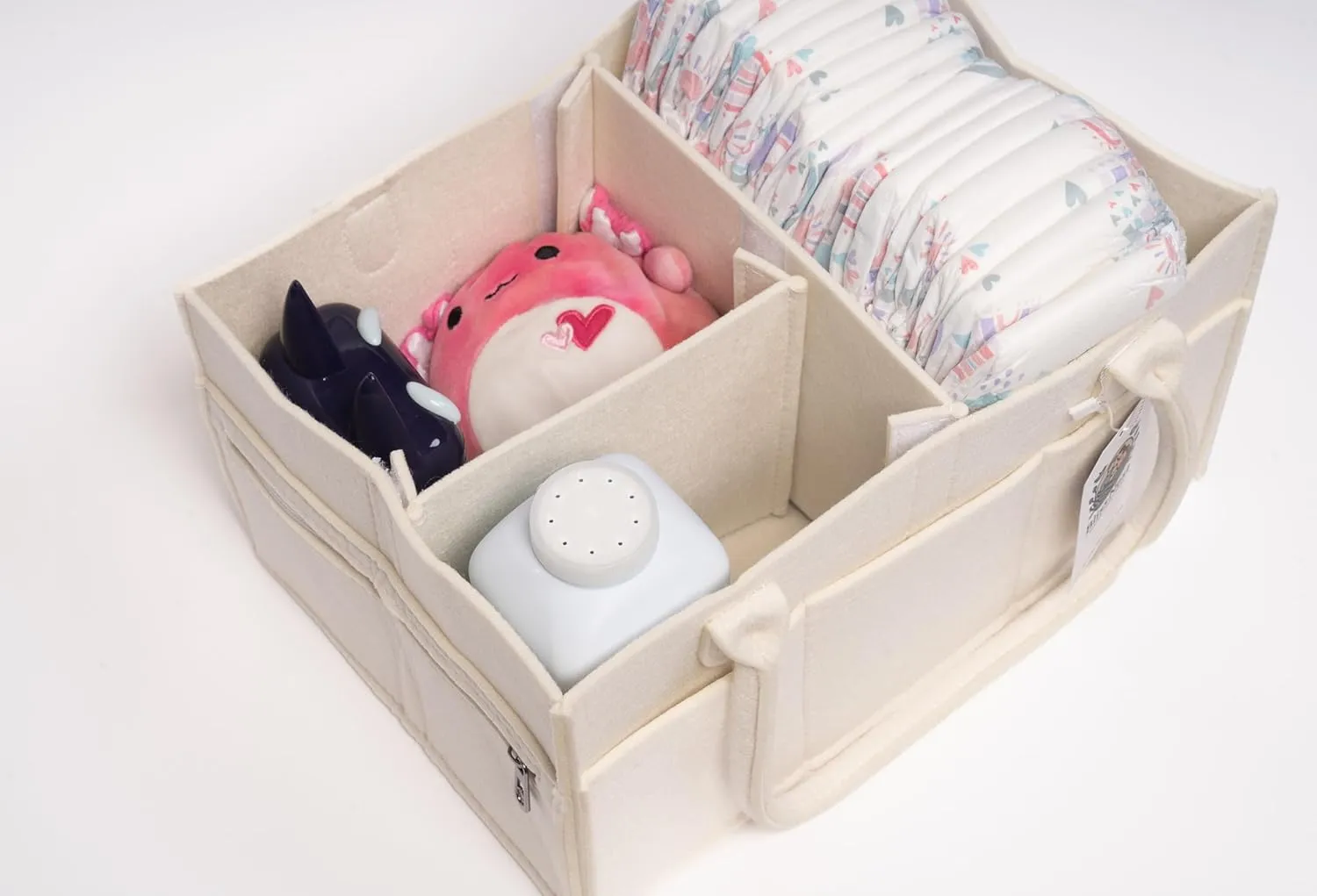 BLISS & NEST CO. Baby Organizer Nursery Storage Diaper Bag, Car Caddy, Customizable Gift, Newborn Essentials, Parenting Helper, Multi-Functional Storage, Baby Shower Present, (White, Regular)