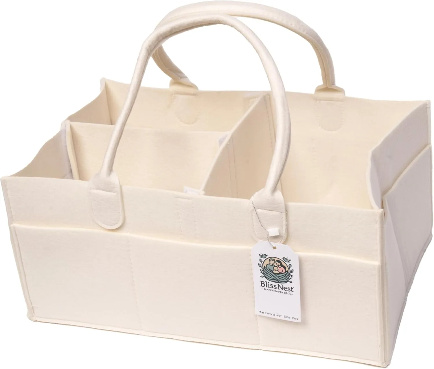 BLISS & NEST CO. Baby Organizer Nursery Storage Diaper Bag, Car Caddy, Customizable Gift, Newborn Essentials, Parenting Helper, Multi-Functional Storage, Baby Shower Present, (White, Regular)