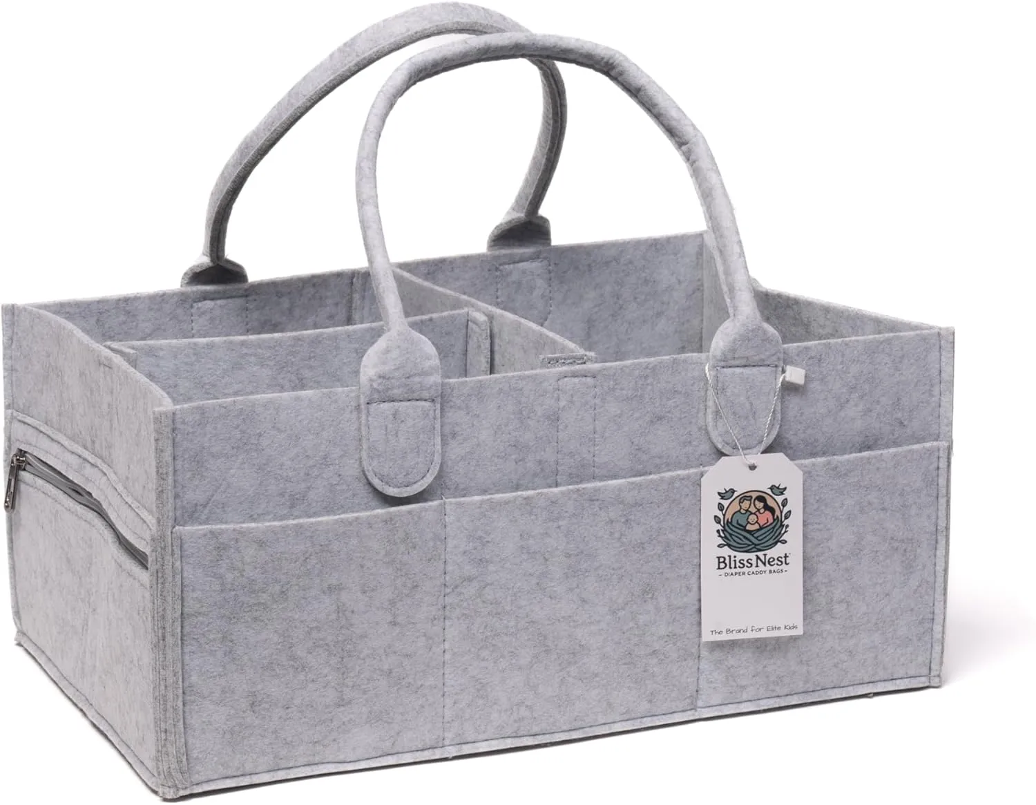 BLISS & NEST CO. Diaper Caddy Bag, Baby Organizer, Nursery Storage, Car Caddy, Customizable Gift, Newborn Essentials, Parenting Helper, Multi-Functional Storage, Baby Shower Present, (Gray, Regular)
