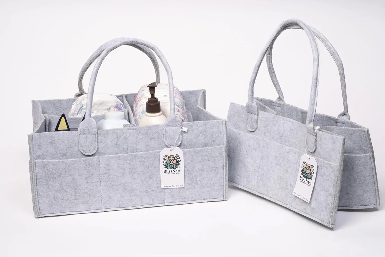 BLISS & NEST CO. Diaper Caddy Bag, Baby Organizer, Nursery Storage, Car Caddy, Customizable Gift, Newborn Essentials, Parenting Helper, Multi-Functional Storage, Baby Shower Present, (Gray, Regular)