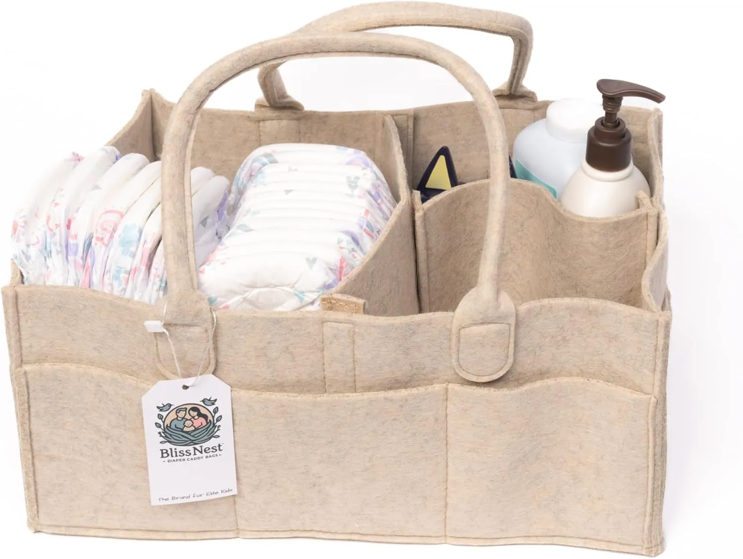 BLISS & NEST CO. Diaper Caddy Bag, Baby Organizer, Nursery Storage, Car Caddy, Customizable Gift, Newborn Essentials, Parenting Helper, Multi-Functional Storage, Baby Shower Present, (Oatmeal, Large)
