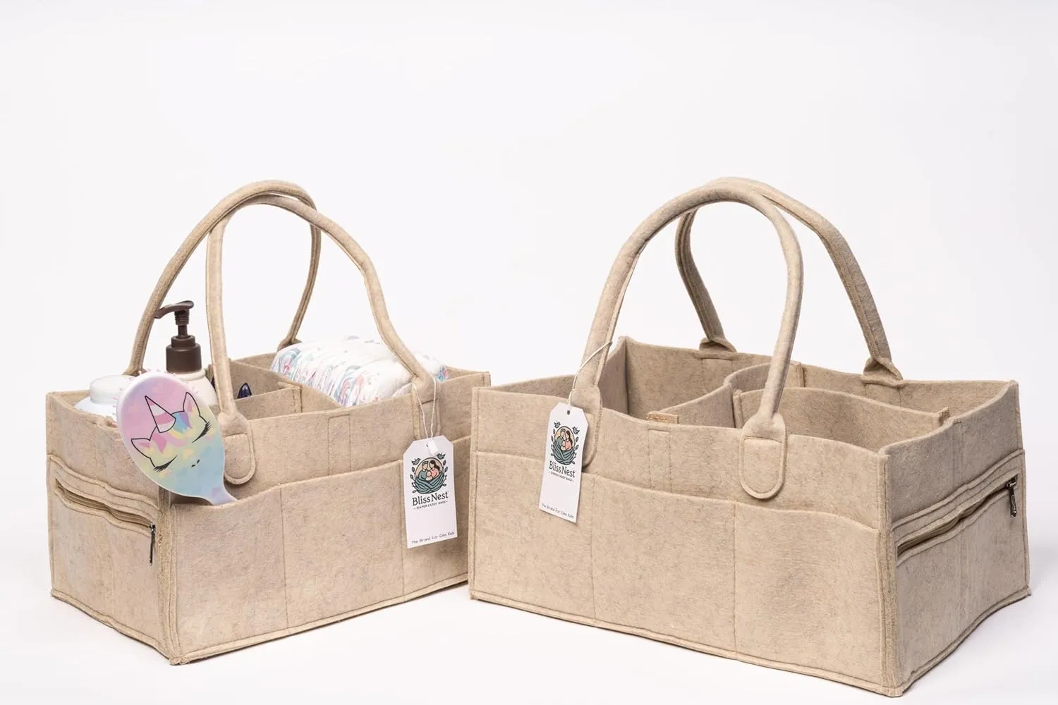 BLISS & NEST CO. Diaper Caddy Bag, Baby Organizer Nursery Storage, Car Caddy, Customizable Gift, Newborn Essentials, Parenting Helper, Multi-Functional Storage, Baby Shower Present, (Oatmeal, Regular)