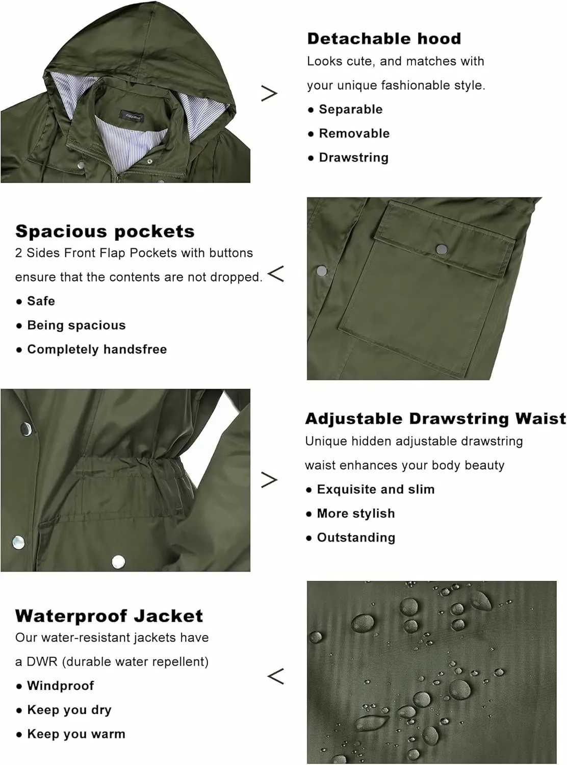 Bloggerlove Rain Jacket Women Lightweight Raincoat Waterproof Windbreaker Striped Climbing Outdoor Hooded Trench Coats S-XXL