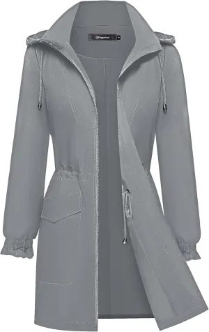 Bloggerlove Women Rain Jacket Waterproof Raincoat with Hood Lightweight Outdoor Windbreaker