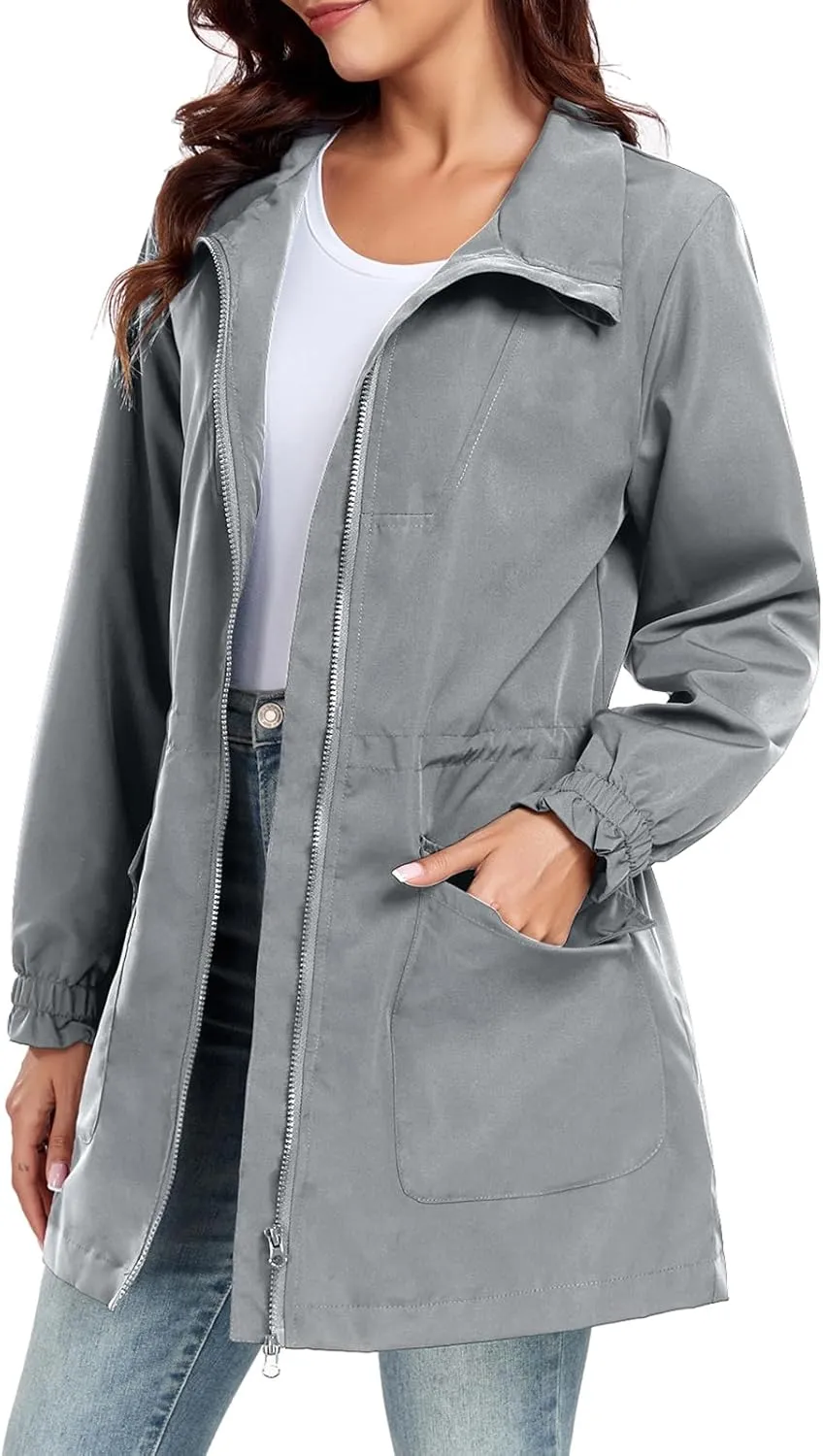 Bloggerlove Women Rain Jacket Waterproof Raincoat with Hood Lightweight Outdoor Windbreaker