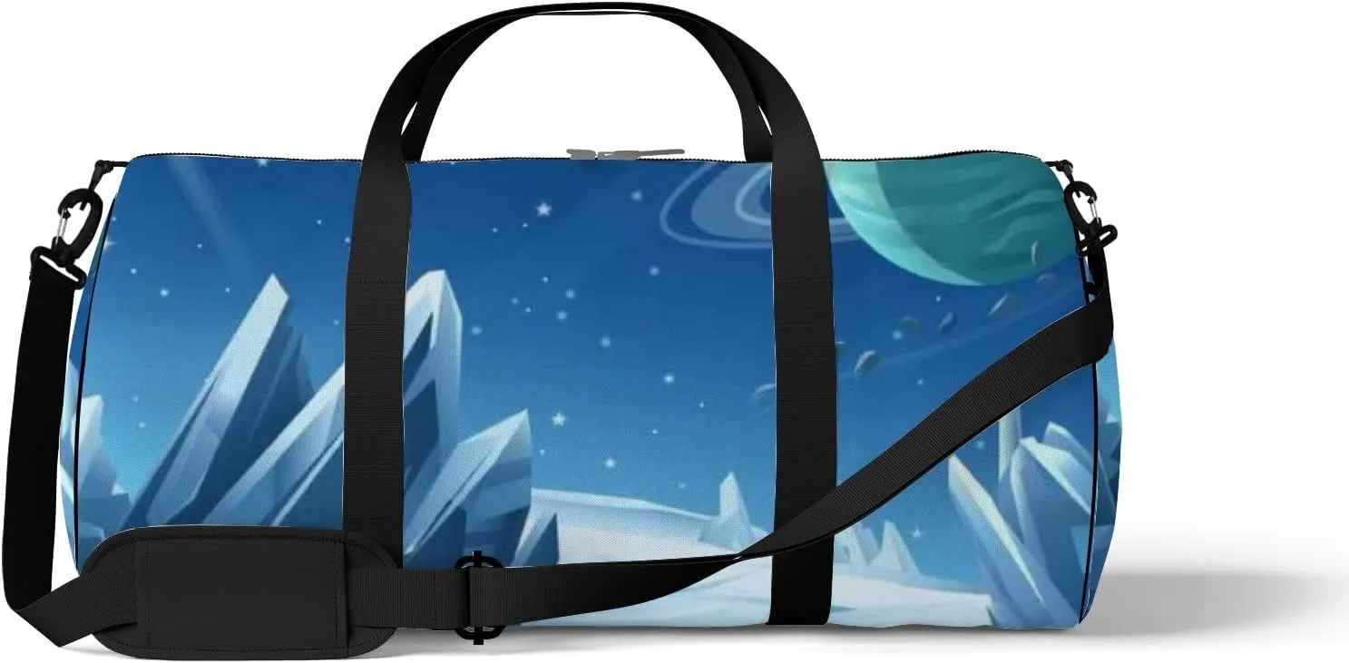 Blue Crystal Abstract Space Galaxy Planet Sports Bag Tote Bag Waterproof Gym Bag with Shoulder Strap Zipper 2 Side Pockets for Men and Women, Travel and Storage Shoulder Bag.