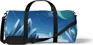 Blue Crystal Abstract Space Galaxy Planet Sports Bag Tote Bag Waterproof Gym Bag with Shoulder Strap Zipper 2 Side Pockets for Men and Women, Travel and Storage Shoulder Bag.