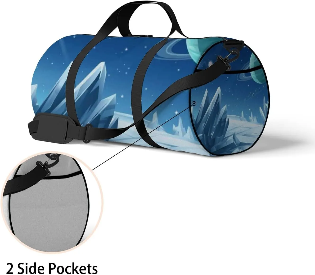Blue Crystal Abstract Space Galaxy Planet Sports Bag Tote Bag Waterproof Gym Bag with Shoulder Strap Zipper 2 Side Pockets for Men and Women, Travel and Storage Shoulder Bag.