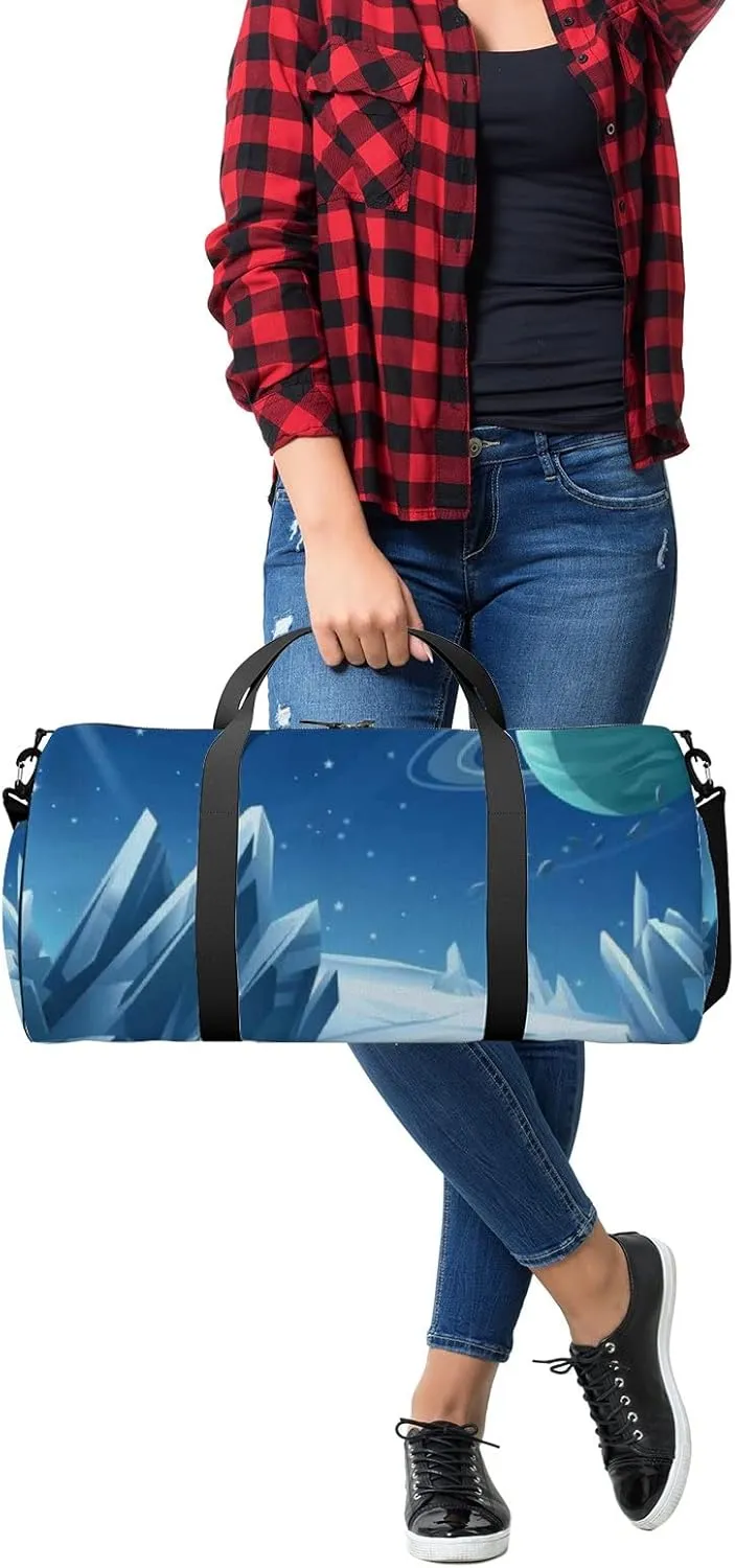 Blue Crystal Abstract Space Galaxy Planet Sports Bag Tote Bag Waterproof Gym Bag with Shoulder Strap Zipper 2 Side Pockets for Men and Women, Travel and Storage Shoulder Bag.