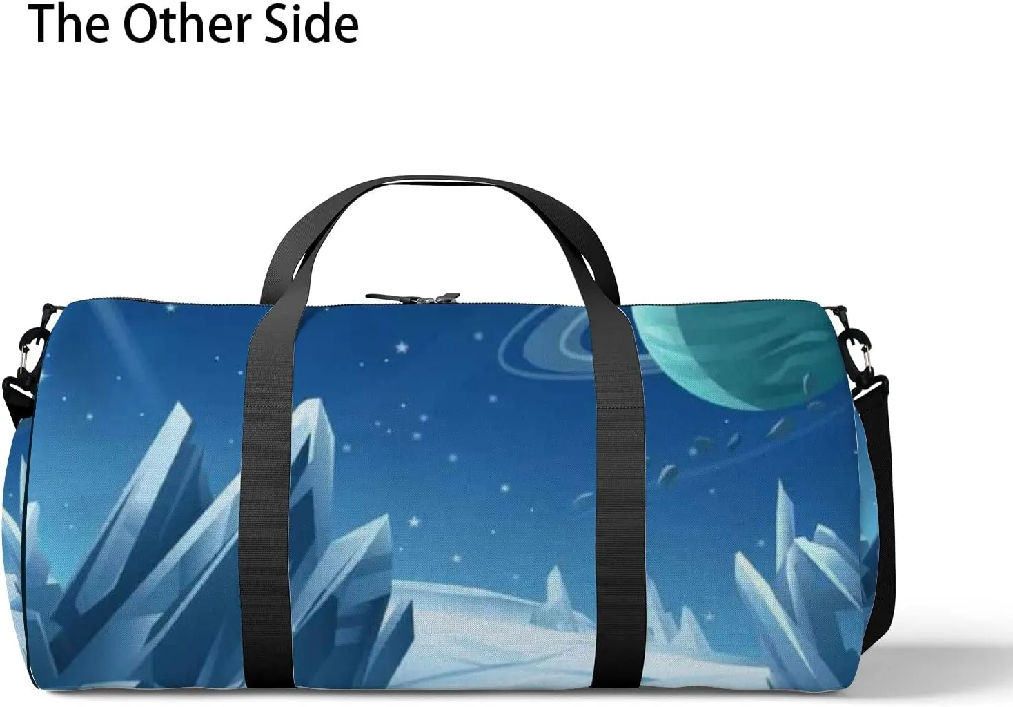 Blue Crystal Abstract Space Galaxy Planet Sports Bag Tote Bag Waterproof Gym Bag with Shoulder Strap Zipper 2 Side Pockets for Men and Women, Travel and Storage Shoulder Bag.