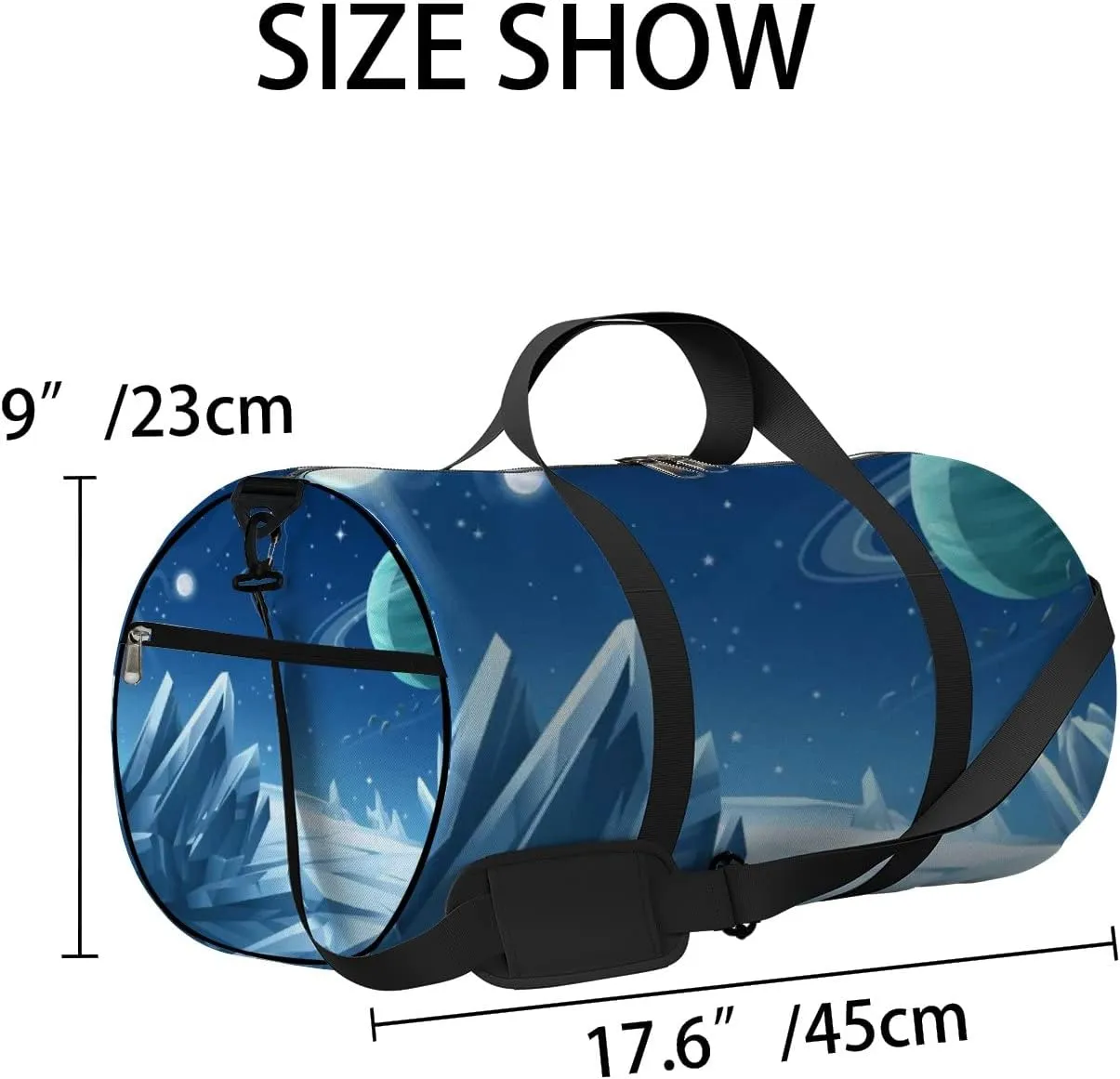 Blue Crystal Abstract Space Galaxy Planet Sports Bag Tote Bag Waterproof Gym Bag with Shoulder Strap Zipper 2 Side Pockets for Men and Women, Travel and Storage Shoulder Bag.