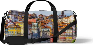 Blue Porto Portugal Old Town Sports Bag Tote Bag Waterproof Gym Bag with Shoulder Strap Zipper 2 Side Pockets for Men and Women, Travel and Storage Shoulder Bag.