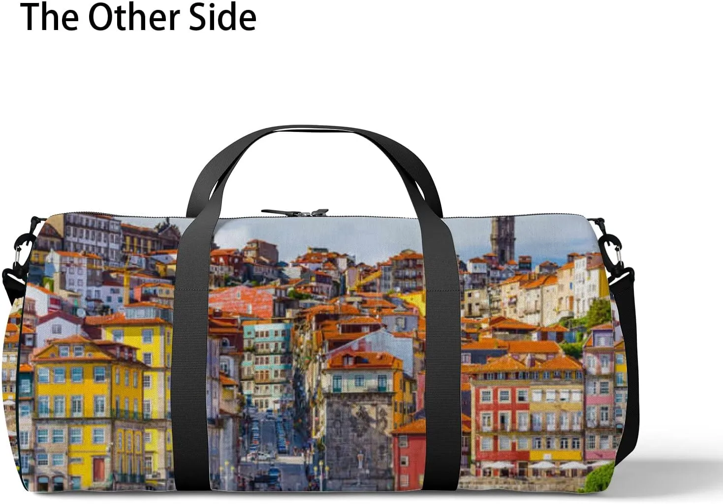 Blue Porto Portugal Old Town Sports Bag Tote Bag Waterproof Gym Bag with Shoulder Strap Zipper 2 Side Pockets for Men and Women, Travel and Storage Shoulder Bag.