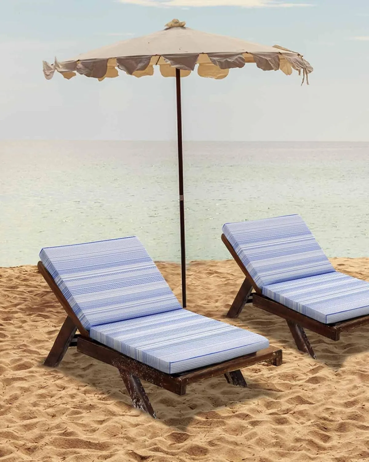 Blue Stripe Outdoor Cushion Chair Cover Set of 4 - Waterproof Couch Seat Covers, Abstract Art Modern Vertical Striped Patio Furniture Protector Cushions Slipcovers for Sofa/RV, 22"x20"x4"