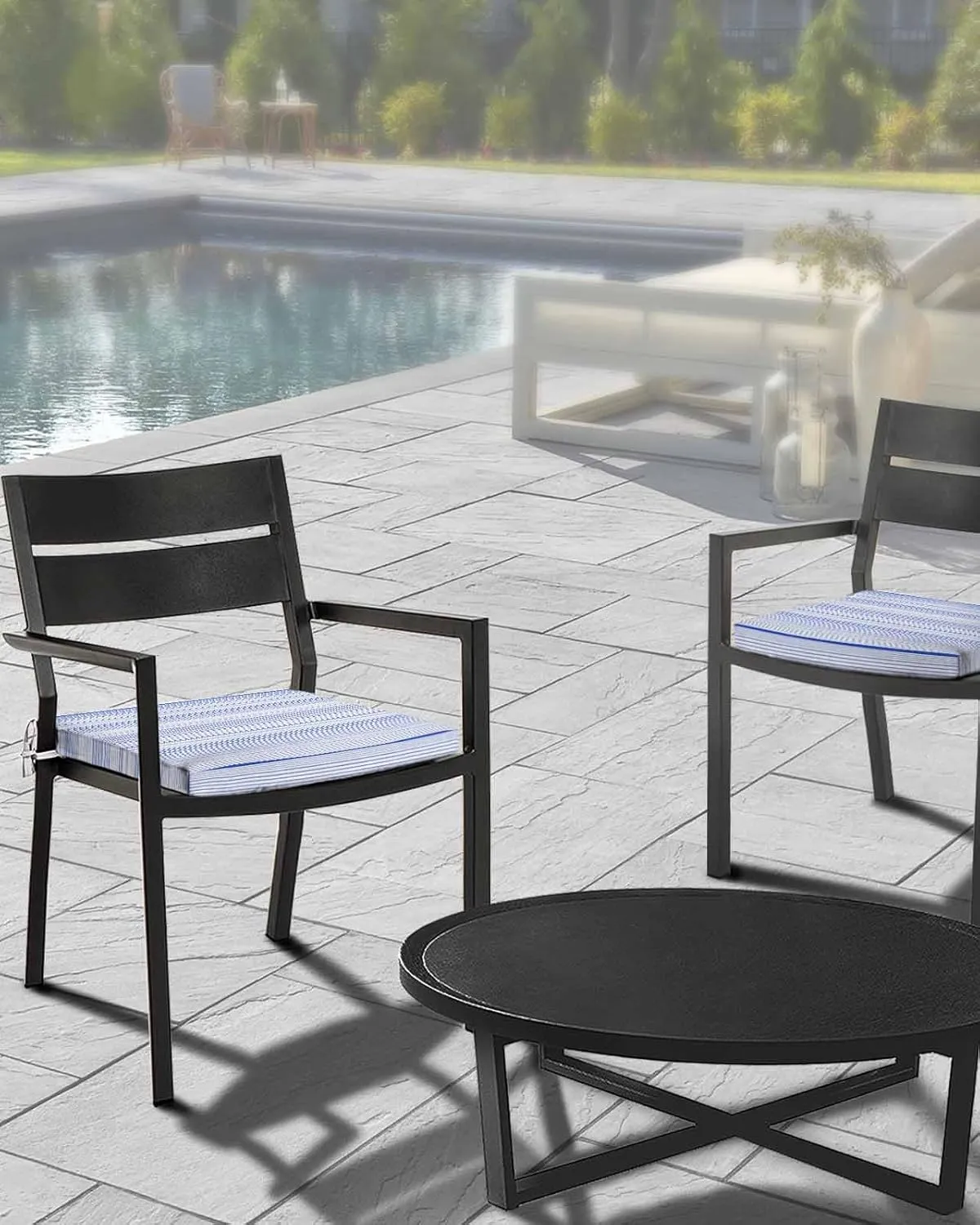 Blue Stripe Outdoor Cushion Chair Cover Set of 4 - Waterproof Couch Seat Covers, Abstract Art Modern Vertical Striped Patio Furniture Protector Cushions Slipcovers for Sofa/RV, 22"x20"x4"