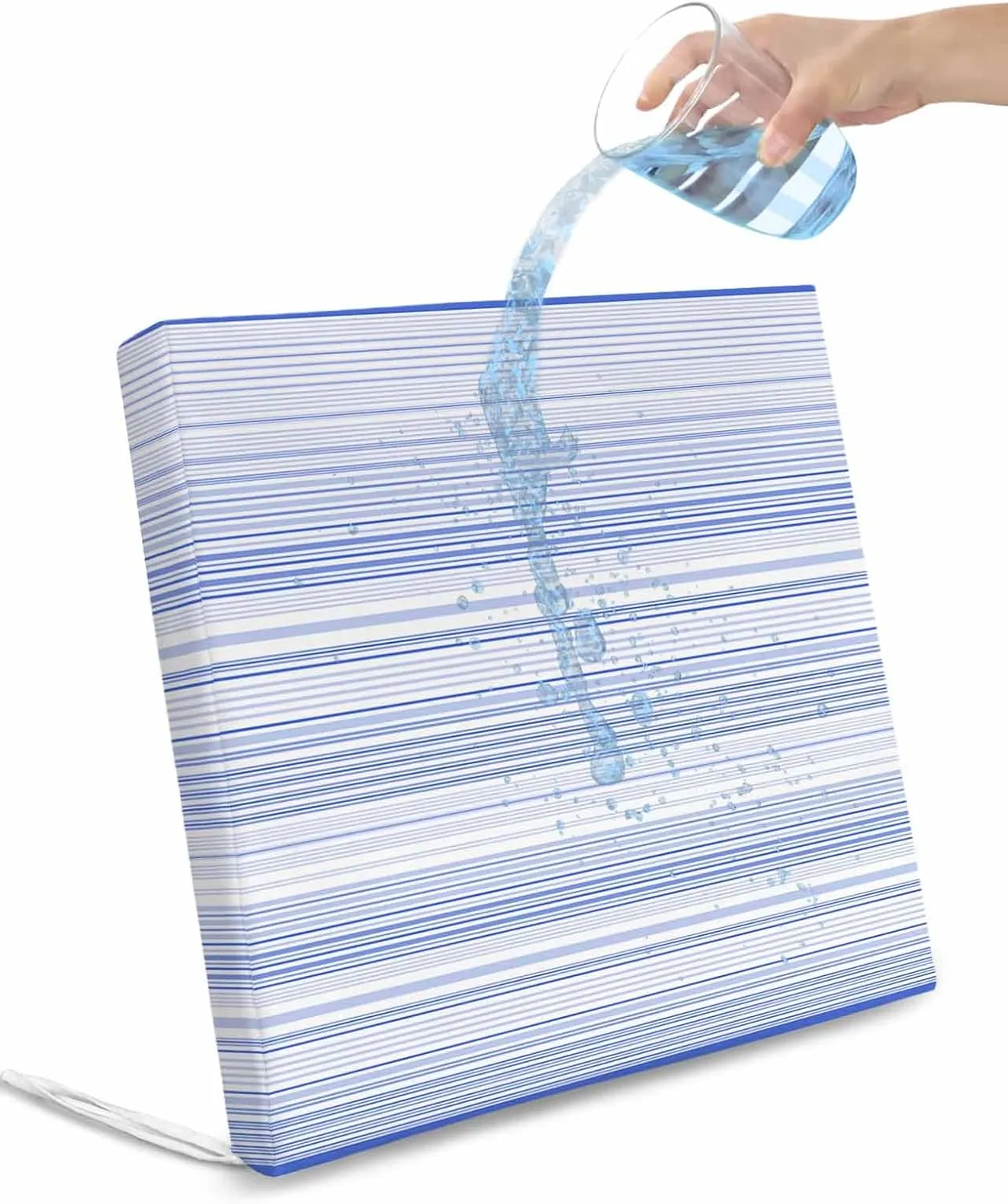Blue Stripe Outdoor Cushion Chair Cover Set of 4 - Waterproof Couch Seat Covers, Abstract Art Modern Vertical Striped Patio Furniture Protector Cushions Slipcovers for Sofa/RV, 22"x20"x4"
