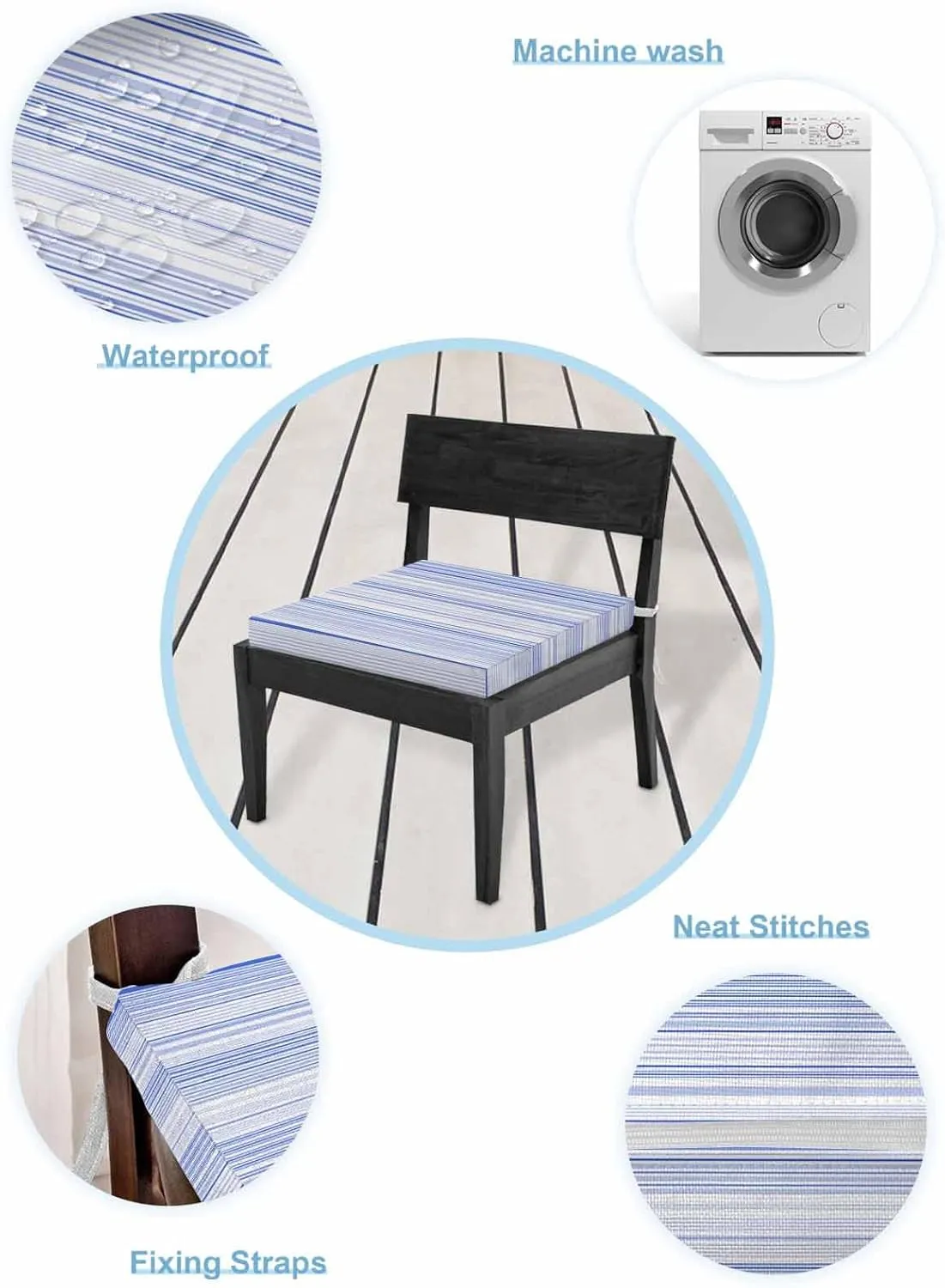 Blue Stripe Outdoor Cushion Chair Cover Set of 4 - Waterproof Couch Seat Covers, Abstract Art Modern Vertical Striped Patio Furniture Protector Cushions Slipcovers for Sofa/RV, 22"x20"x4"