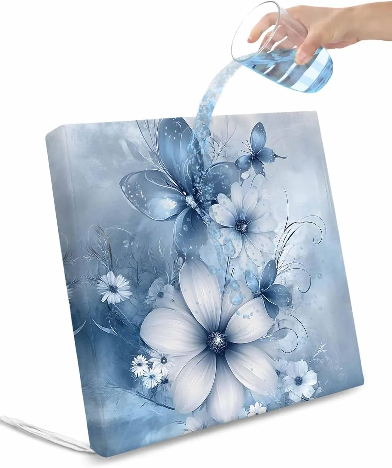Blue White Daisy Outdoor Cushion Chair Cover Set of 2 - Waterproof Couch Seat Covers, Luxury Farmhouse Botanical Flower Patio Furniture Protector Cushions Slipcovers for Sofa/RV, 22"x20"x4"