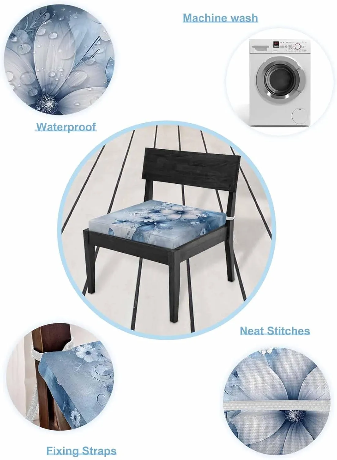 Blue White Daisy Outdoor Cushion Chair Cover Set of 2 - Waterproof Couch Seat Covers, Luxury Farmhouse Botanical Flower Patio Furniture Protector Cushions Slipcovers for Sofa/RV, 22"x20"x4"