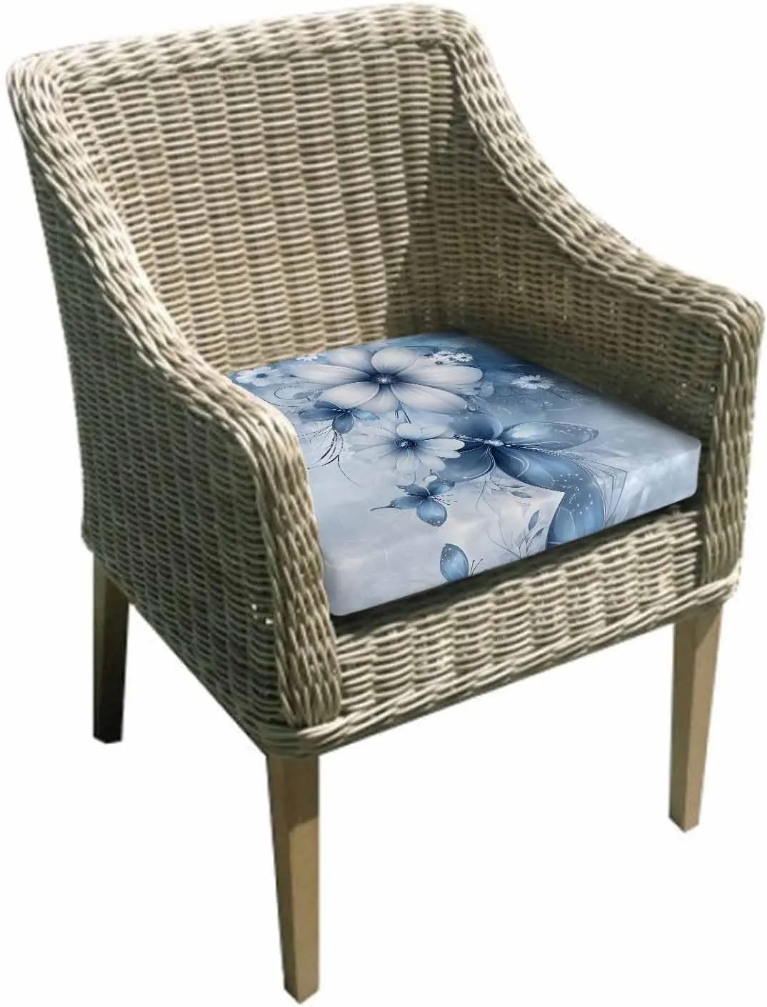Blue White Daisy Outdoor Cushion Chair Cover Set of 2 - Waterproof Couch Seat Covers, Luxury Farmhouse Botanical Flower Patio Furniture Protector Cushions Slipcovers for Sofa/RV, 22"x20"x4"