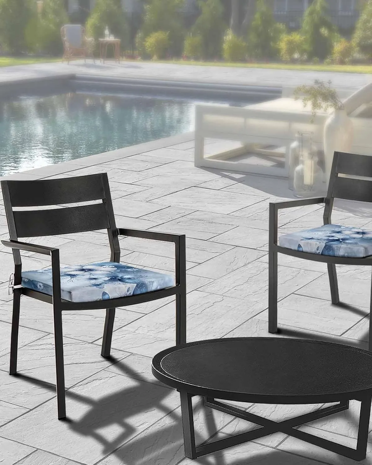 Blue White Daisy Outdoor Cushion Chair Cover Set of 2 - Waterproof Couch Seat Covers, Luxury Farmhouse Botanical Flower Patio Furniture Protector Cushions Slipcovers for Sofa/RV, 22"x20"x4"