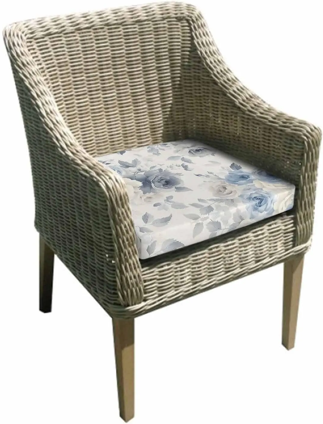 Blue White Floral Outdoor Cushion Chair Cover Set of 2 - Waterproof Couch Seat Covers, Botanical Garden Flowers Leaves Patio Furniture Protector Cushions Slipcovers for Sofa/RV, 22"x20"x4"