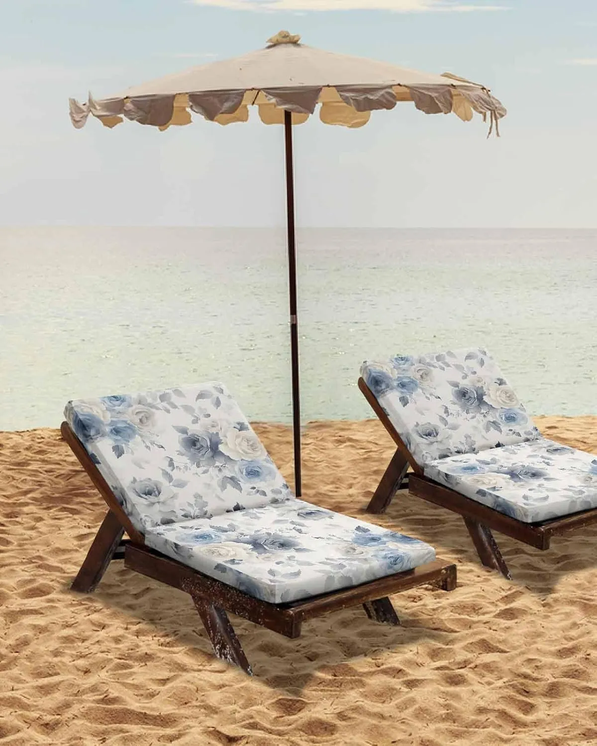 Blue White Floral Outdoor Cushion Chair Cover Set of 2 - Waterproof Couch Seat Covers, Botanical Garden Flowers Leaves Patio Furniture Protector Cushions Slipcovers for Sofa/RV, 22"x20"x4"