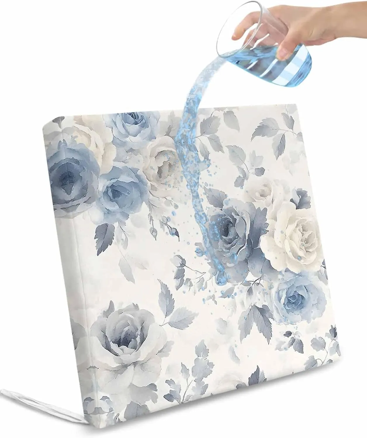 Blue White Floral Outdoor Cushion Chair Cover Set of 2 - Waterproof Couch Seat Covers, Botanical Garden Flowers Leaves Patio Furniture Protector Cushions Slipcovers for Sofa/RV, 22"x20"x4"