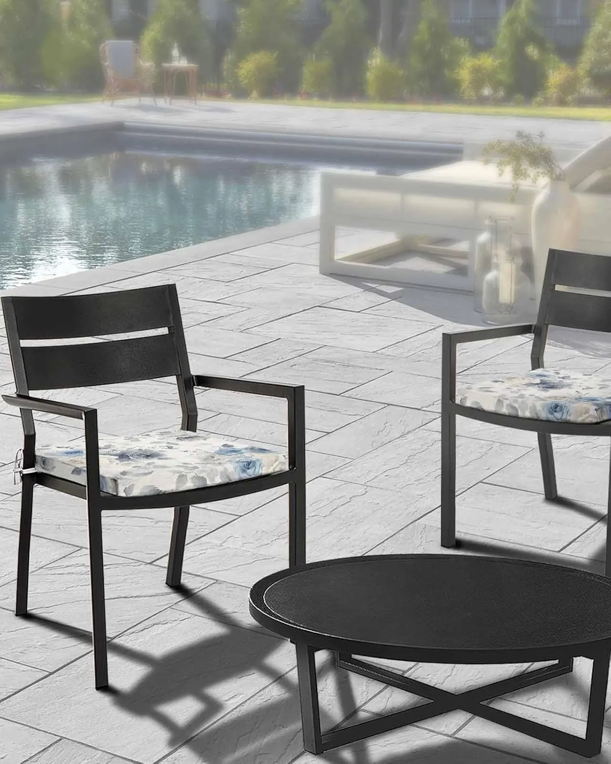 Blue White Floral Outdoor Cushion Chair Cover Set of 2 - Waterproof Couch Seat Covers, Botanical Garden Flowers Leaves Patio Furniture Protector Cushions Slipcovers for Sofa/RV, 22"x20"x4"