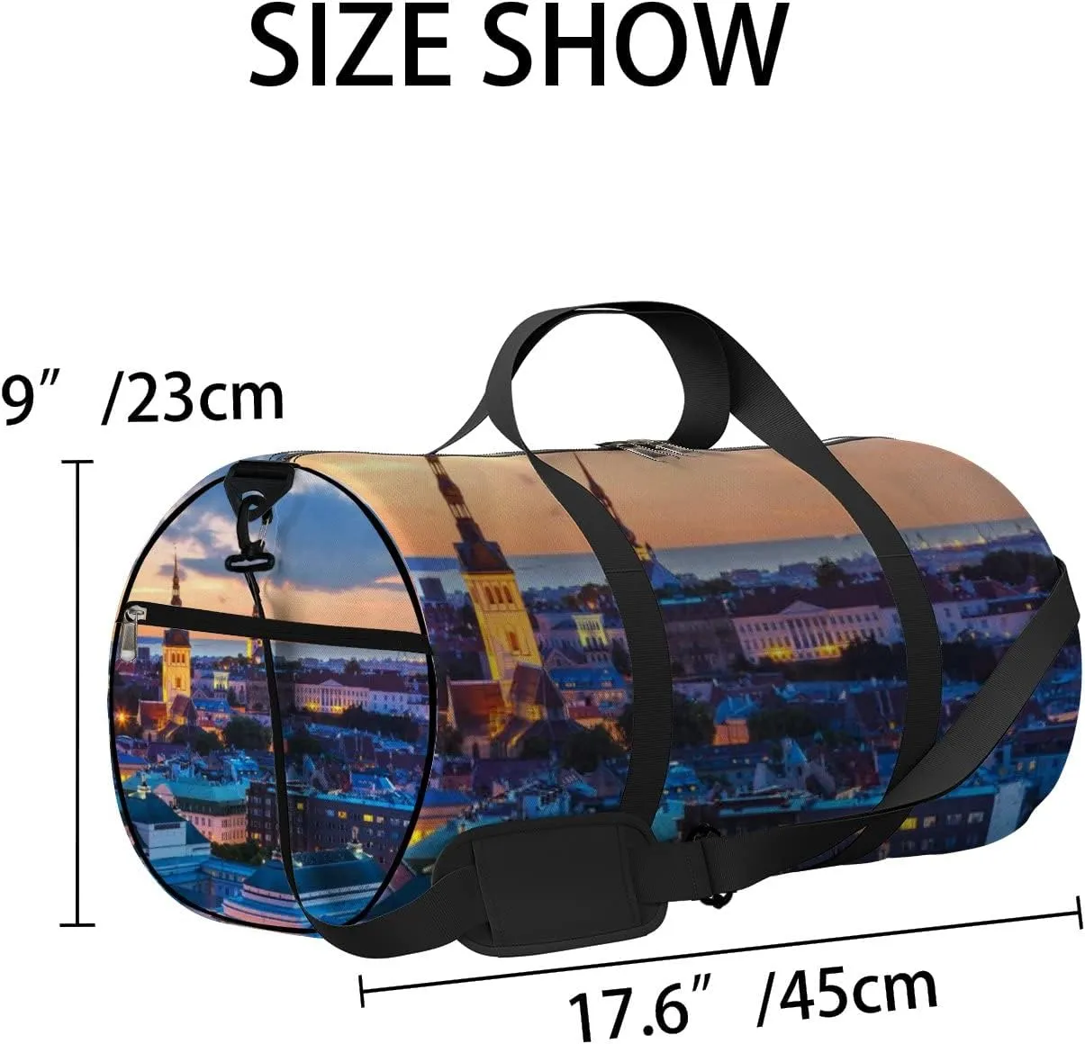 Blue Wonderful Evening Scenic Summer Tallinn Sports Bag Tote Bag Waterproof Gym Bag with Shoulder Strap Zipper 2 Side Pockets for Men and Women, Travel and Storage Shoulder Bag.