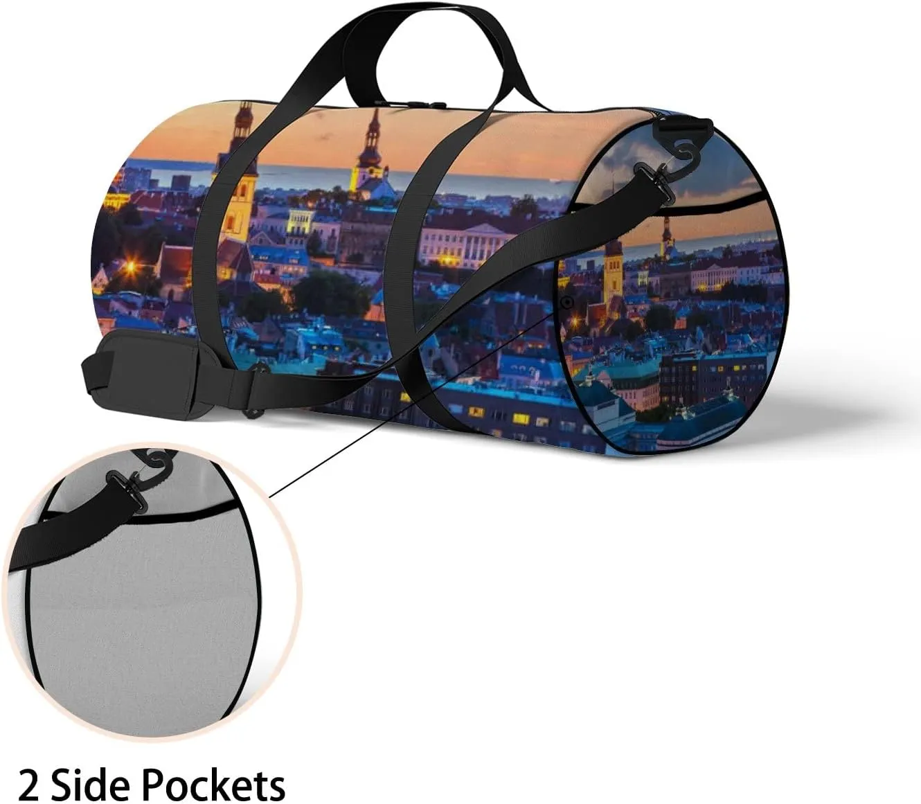 Blue Wonderful Evening Scenic Summer Tallinn Sports Bag Tote Bag Waterproof Gym Bag with Shoulder Strap Zipper 2 Side Pockets for Men and Women, Travel and Storage Shoulder Bag.