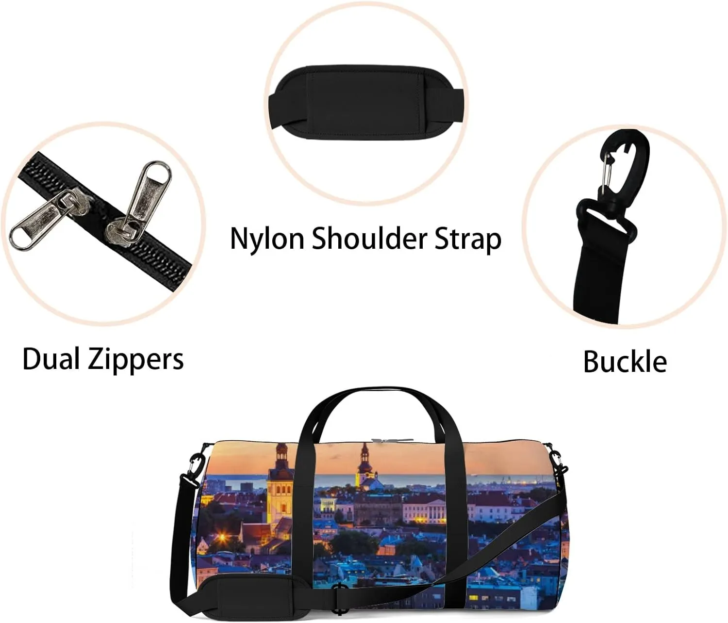 Blue Wonderful Evening Scenic Summer Tallinn Sports Bag Tote Bag Waterproof Gym Bag with Shoulder Strap Zipper 2 Side Pockets for Men and Women, Travel and Storage Shoulder Bag.