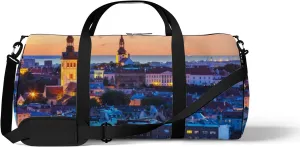 Blue Wonderful Evening Scenic Summer Tallinn Sports Bag Tote Bag Waterproof Gym Bag with Shoulder Strap Zipper 2 Side Pockets for Men and Women, Travel and Storage Shoulder Bag.