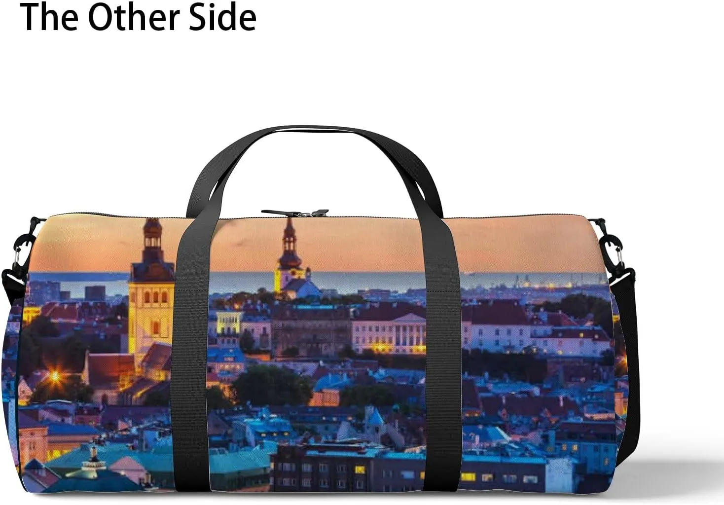 Blue Wonderful Evening Scenic Summer Tallinn Sports Bag Tote Bag Waterproof Gym Bag with Shoulder Strap Zipper 2 Side Pockets for Men and Women, Travel and Storage Shoulder Bag.