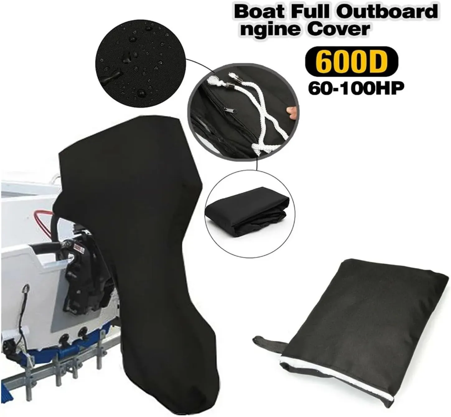 Boat Motor Cover Boat Boat Motor Cover Waterproof UV-Proof Full Outboard Motor Cover Crack Resistant Heavy-Duty 600D Outboard Motor Cover(6-15HP)