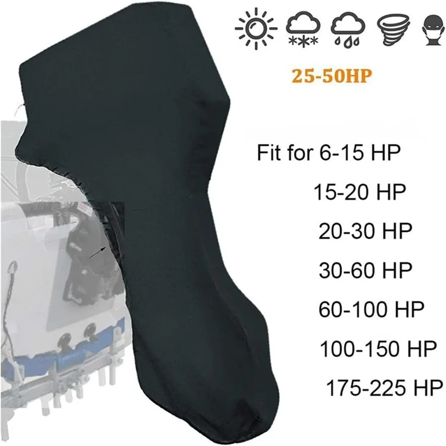 Boat Motor Cover Boat Boat Motor Cover Waterproof UV-Proof Full Outboard Motor Cover Crack Resistant Heavy-Duty 600D Outboard Motor Cover(6-15HP)