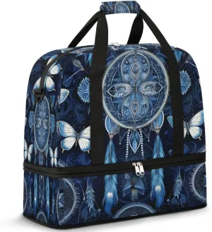 Boho DreamCatcher Retro Patterns Travel Duffle Bag, Collapsible Travel Bag Sports Gym Bag With Shoes Compartment Weekender Bag Overnight Bag For Women Men