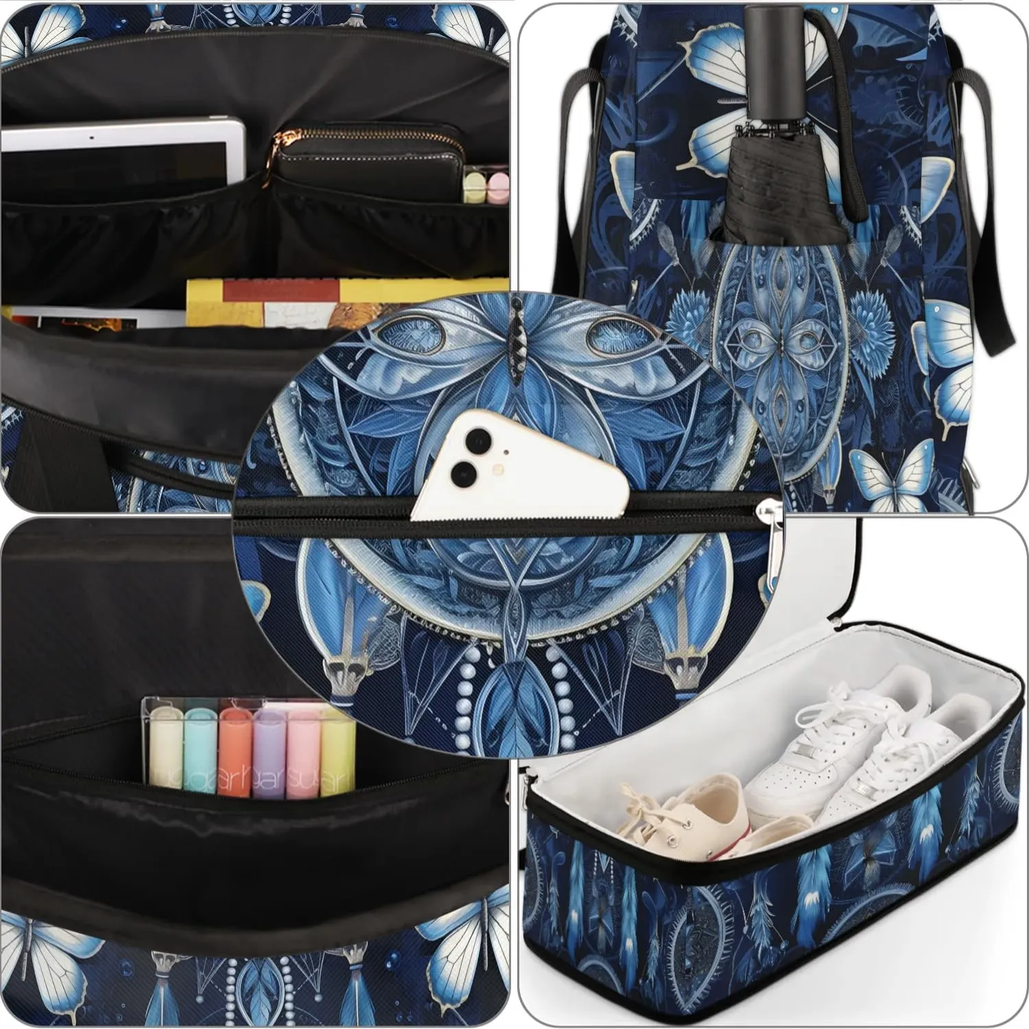 Boho DreamCatcher Retro Patterns Travel Duffle Bag, Collapsible Travel Bag Sports Gym Bag With Shoes Compartment Weekender Bag Overnight Bag For Women Men