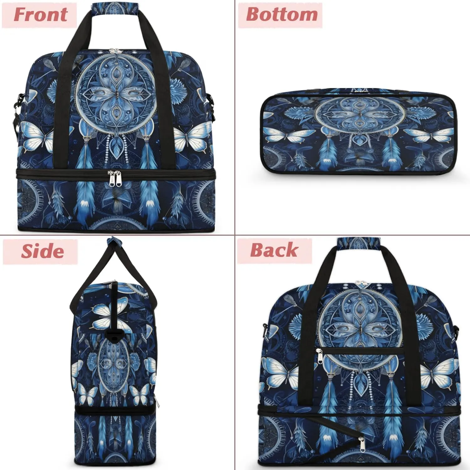 Boho DreamCatcher Retro Patterns Travel Duffle Bag, Collapsible Travel Bag Sports Gym Bag With Shoes Compartment Weekender Bag Overnight Bag For Women Men