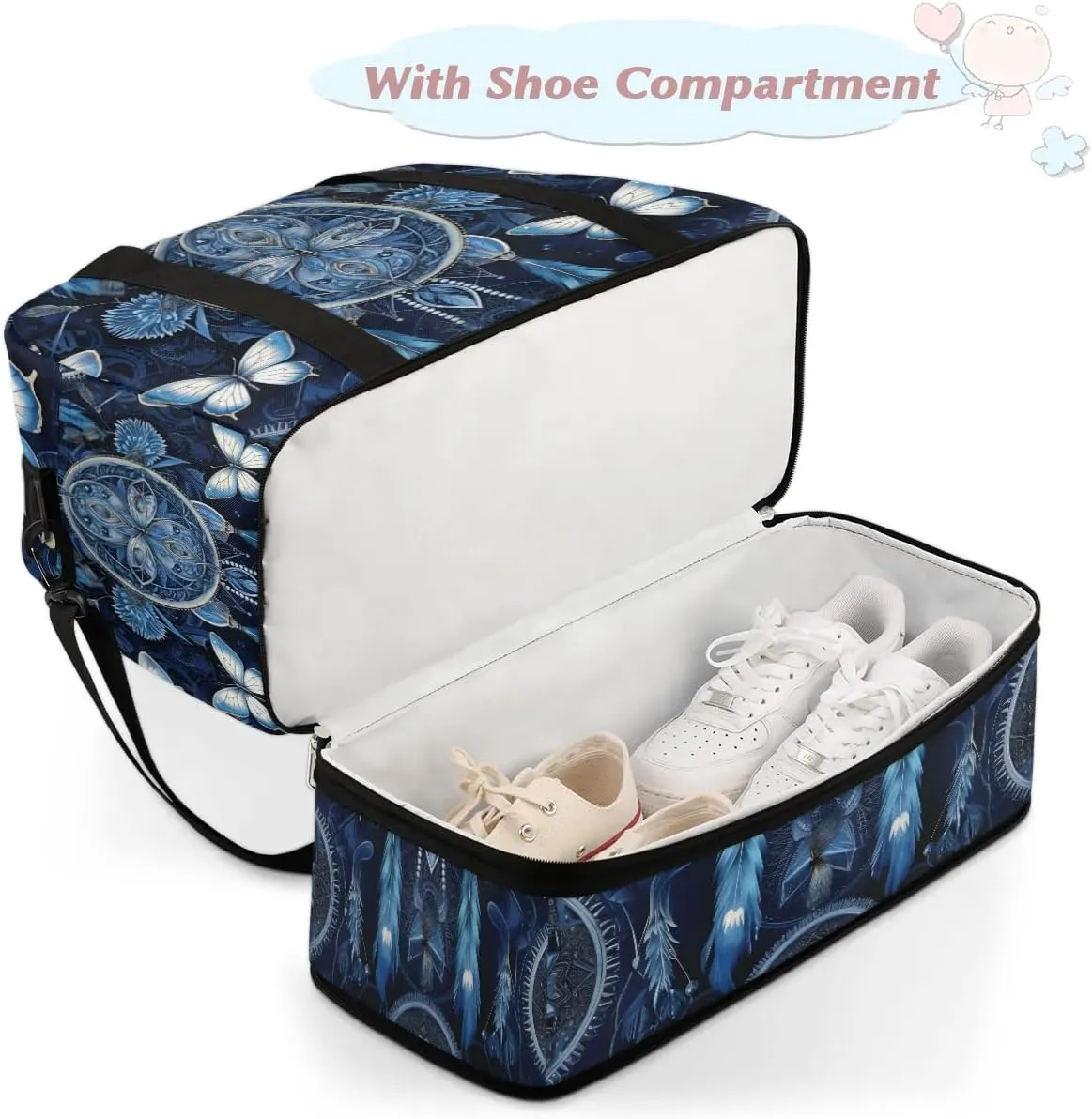Boho DreamCatcher Retro Patterns Travel Duffle Bag, Collapsible Travel Bag Sports Gym Bag With Shoes Compartment Weekender Bag Overnight Bag For Women Men
