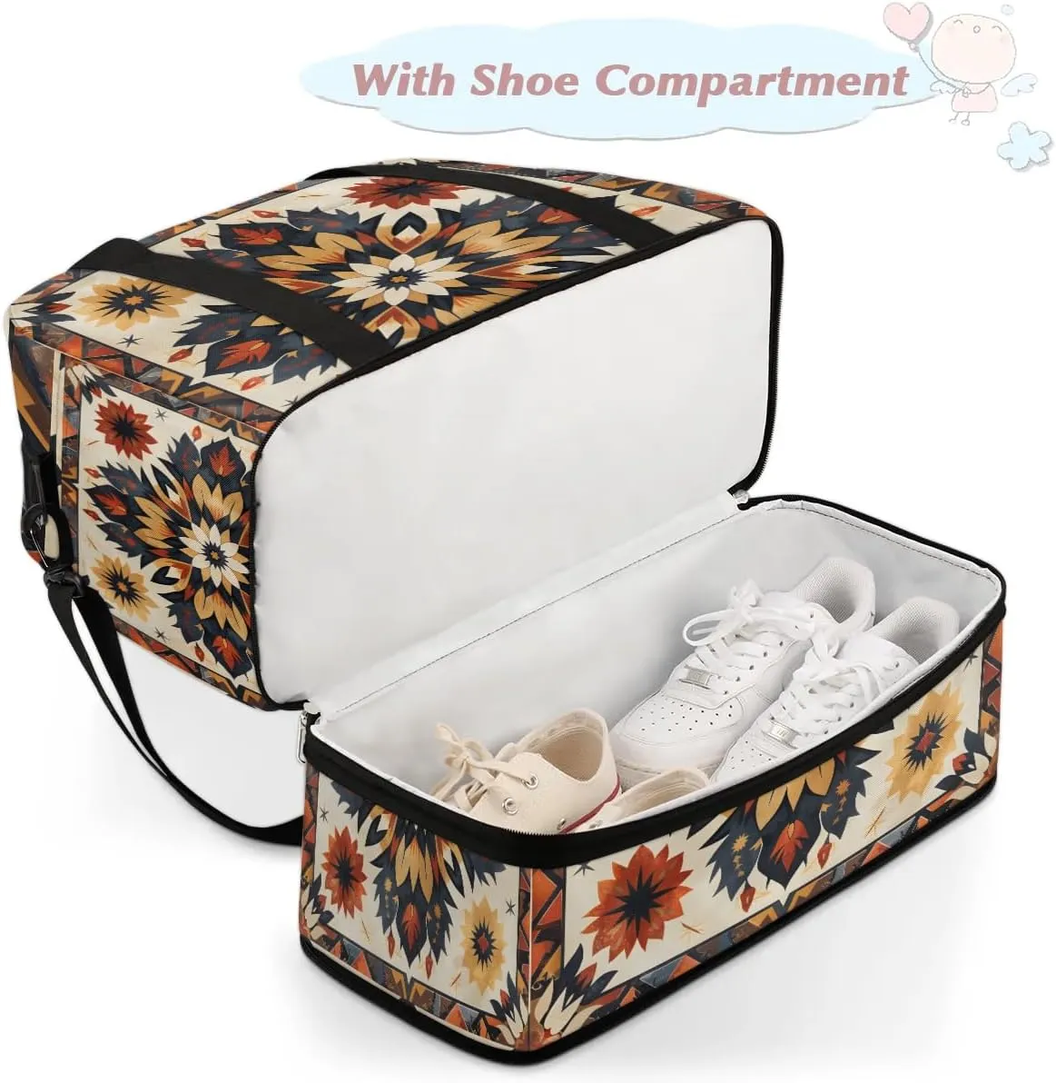 Boho Floral Prints Travel Duffle Bag, Collapsible Travel Bag Sports Gym Bag With Shoes Compartment Weekender Bag Overnight Bag For Women Men