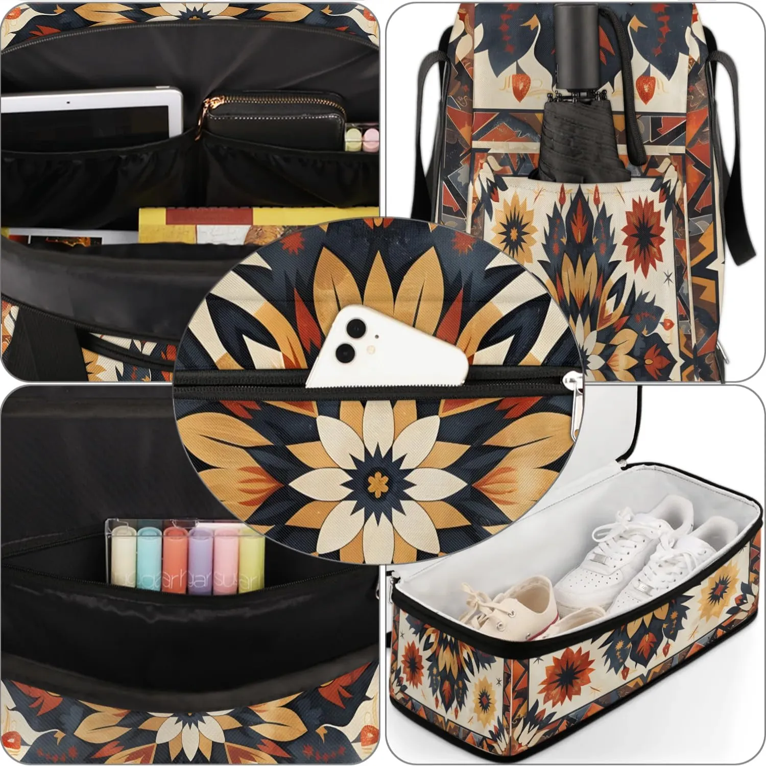 Boho Floral Prints Travel Duffle Bag, Collapsible Travel Bag Sports Gym Bag With Shoes Compartment Weekender Bag Overnight Bag For Women Men