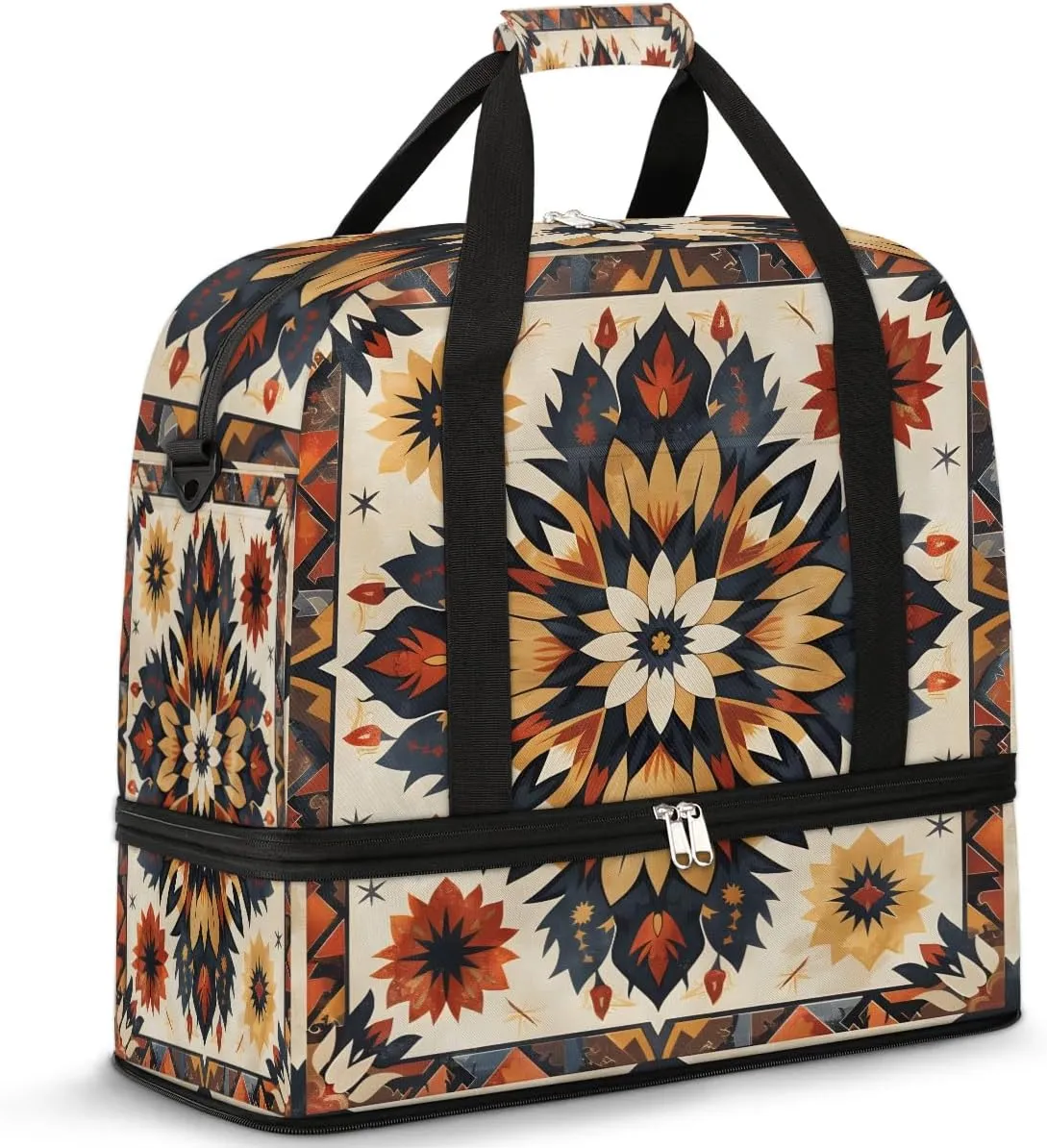 Boho Floral Prints Travel Duffle Bag, Collapsible Travel Bag Sports Gym Bag With Shoes Compartment Weekender Bag Overnight Bag For Women Men