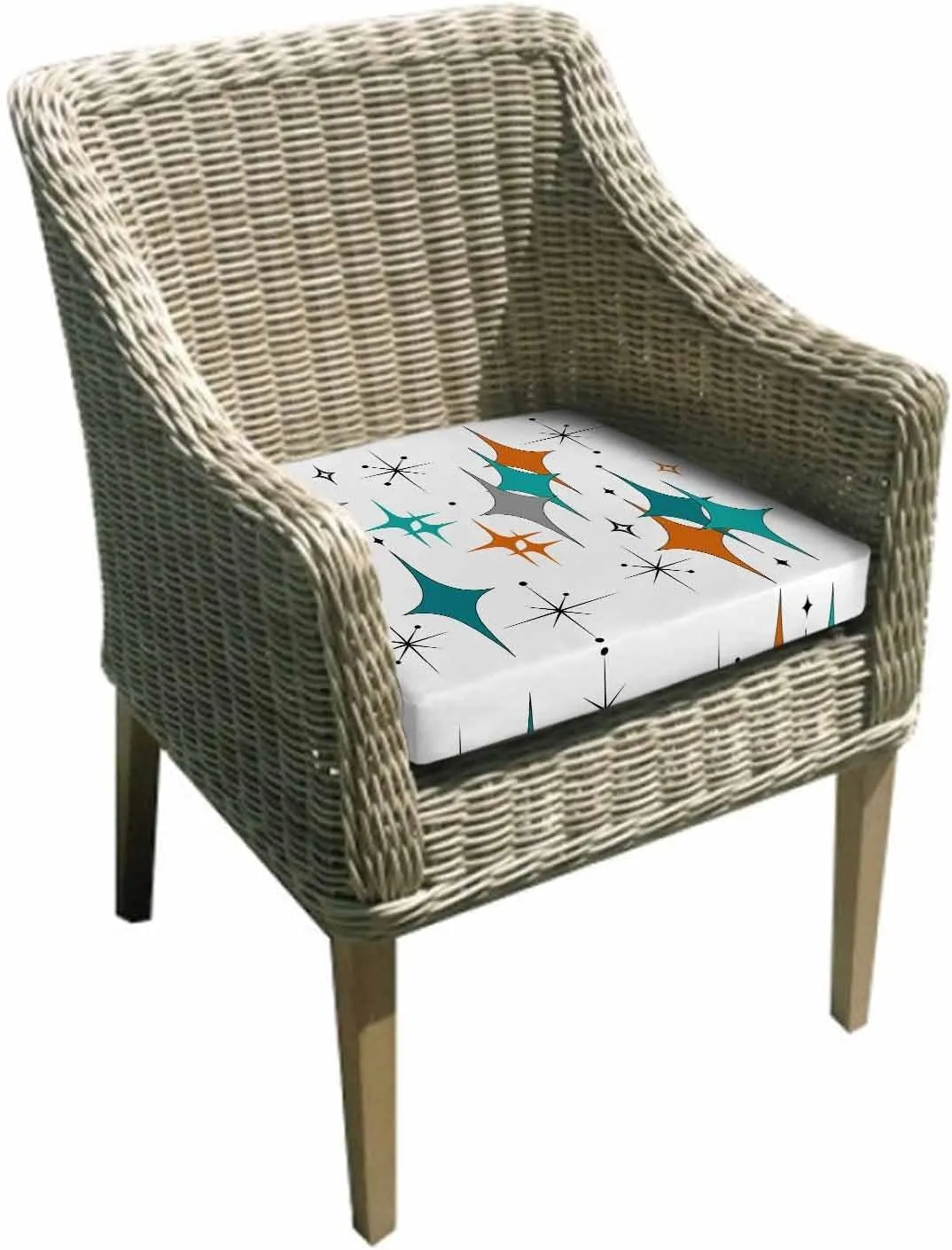 Boho Middle Century Outdoor Cushion Chair Cover Set of 2 - Waterproof Couch Seat Covers, Retro Orange Teal Grey Star Rhombus Patio Furniture Protector Cushions Slipcovers for Sofa/RV, 24"x24"x4"
