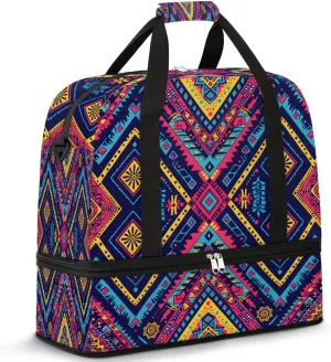 Boho Retro Floral Print Travel Duffle Bag, Collapsible Travel Bag Sports Gym Bag With Shoes Compartment Weekender Bag Overnight Bag For Women Men