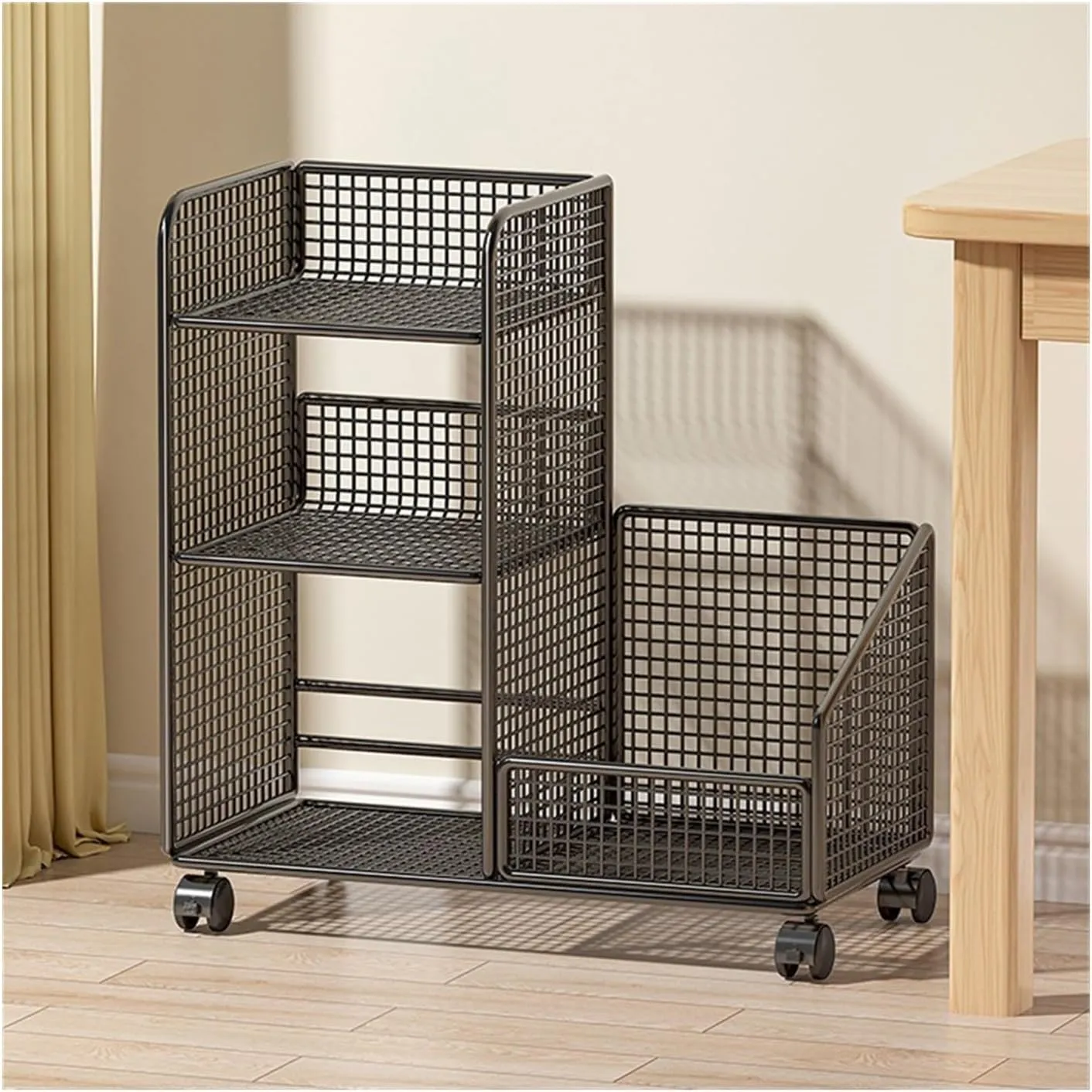 Book Stand Movable Bookshelf Desk Floor Storage Rack School Bag Book Storage Cabinet Office Wheeled Trolley Floor-Standing Bookshelf